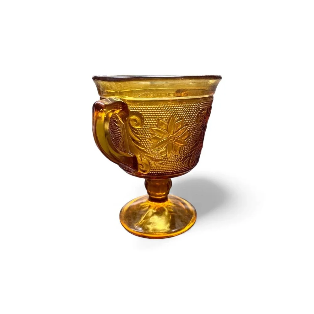 Vintage Tiara Amber Glass Pedestal Sugar Bowl Candy Dish Pressed Glass
